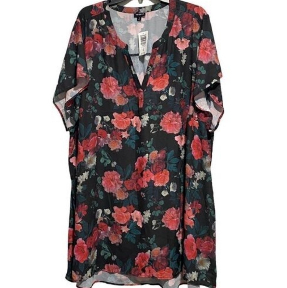 Torrid Women's Short Sleeve Georgette Hi-Low Tunic‎ Blouse Top 5X Black Floral